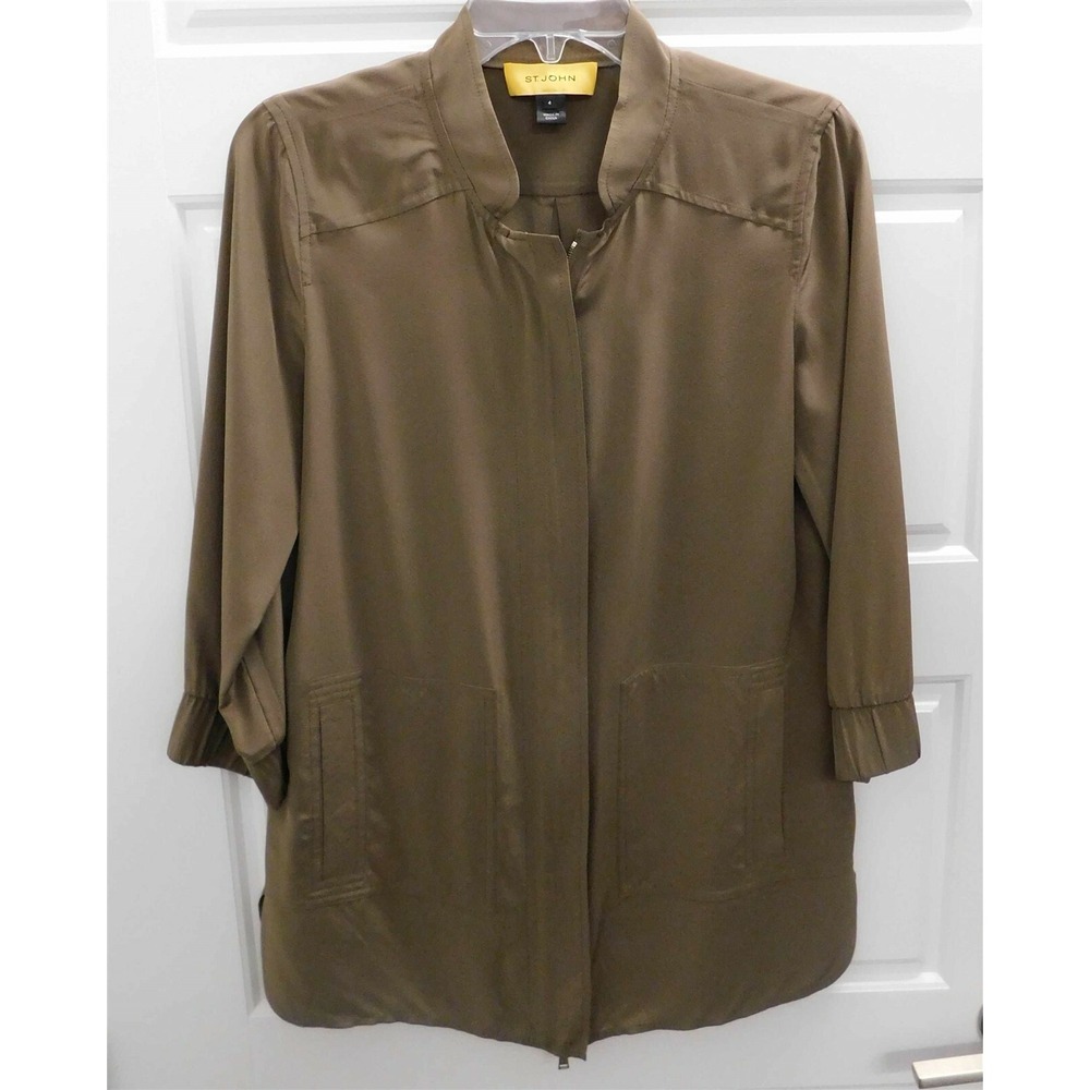 St John Light Brown Silk‎ Zip Jacket sz 4